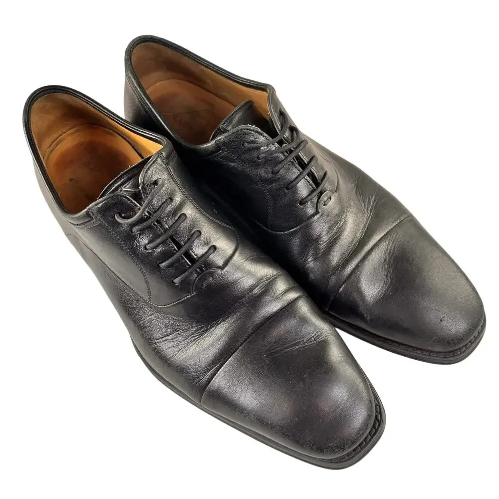 Magnanni Black Cap‎ Toe Oxfords Shoes, Made in Spain, Men's Size 10 D